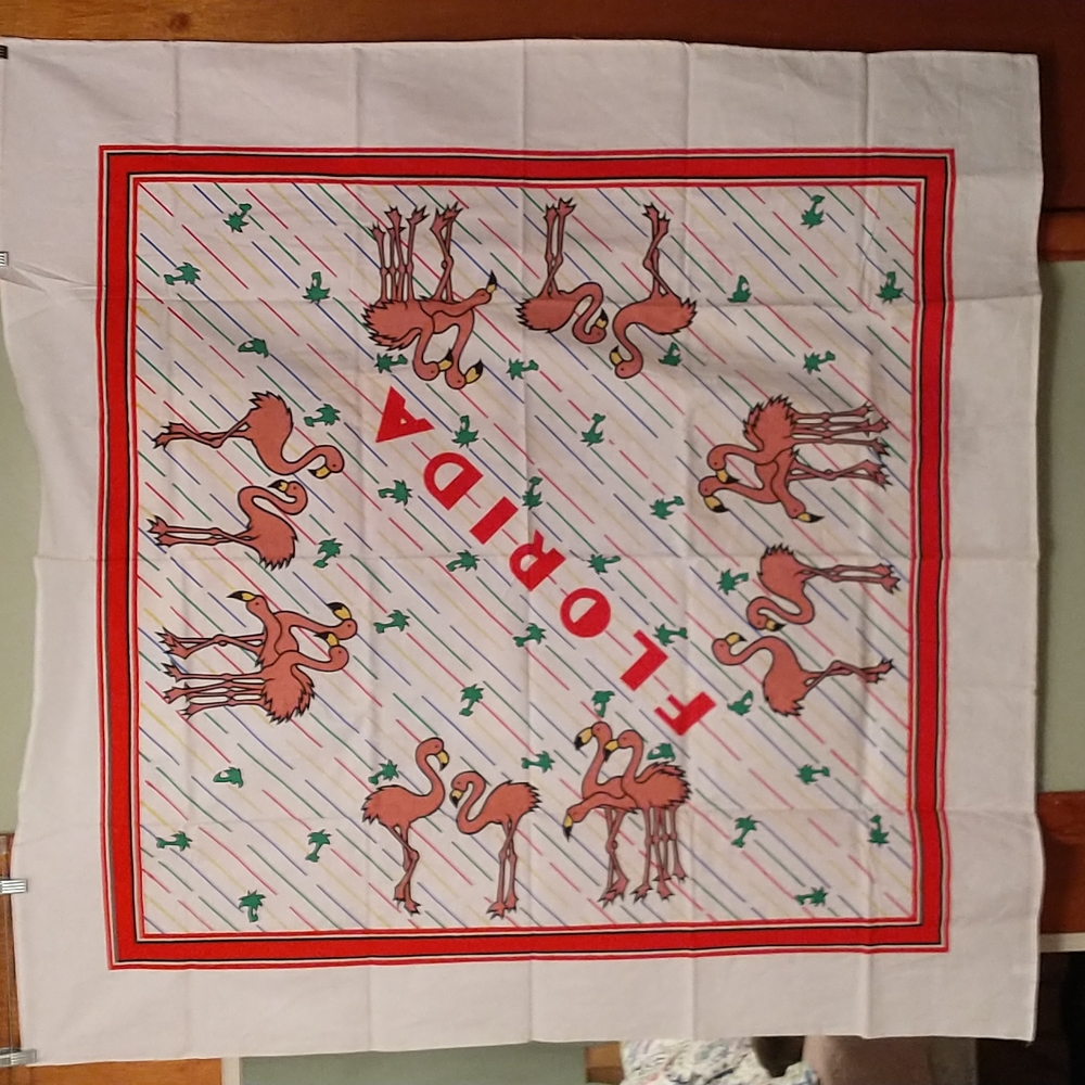 Vintage Florida pink flamingo fabric tablecloth